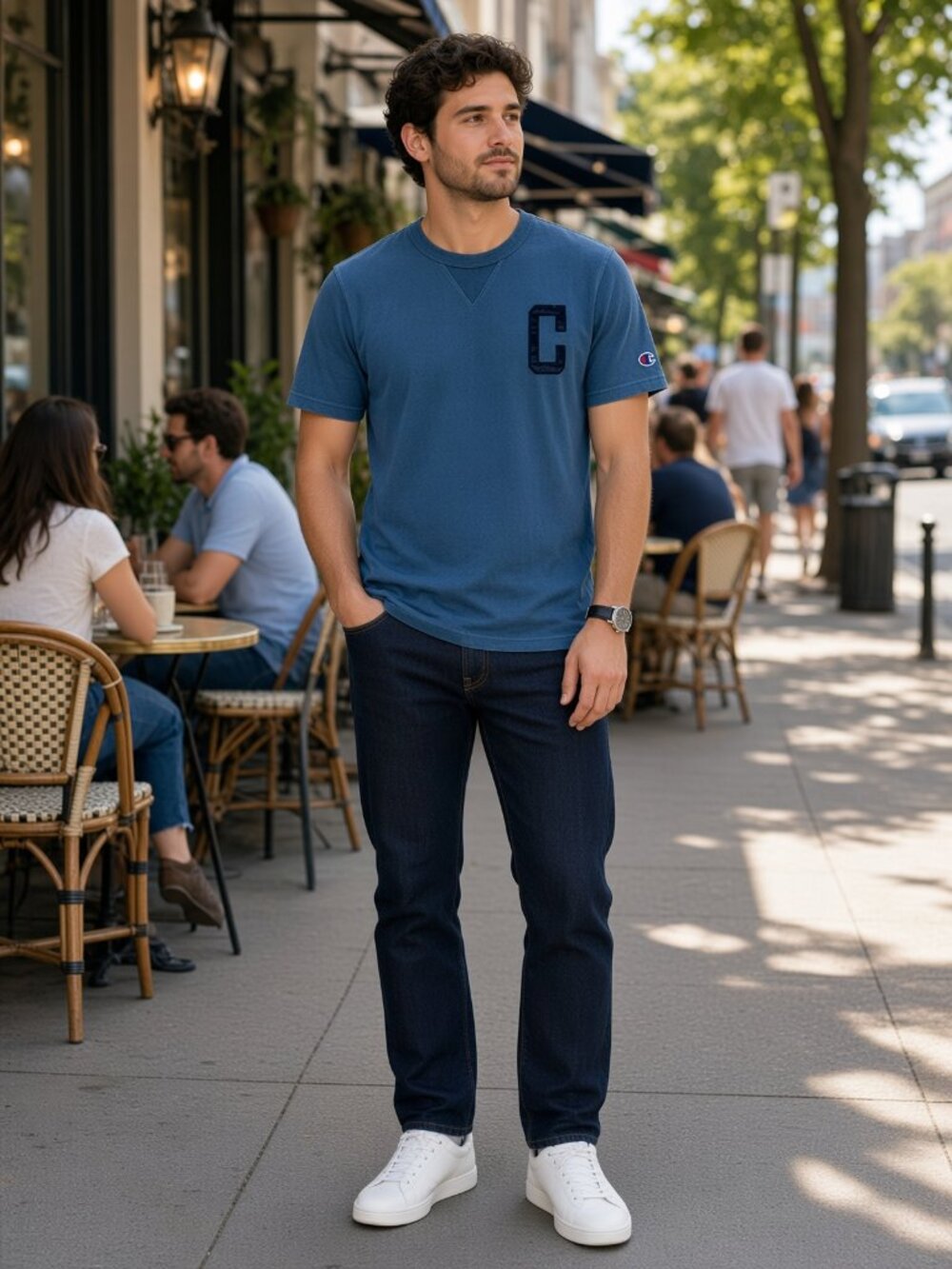 Champion Mens Navy Bleached Indigo Heritage Reverse Weave Vintage Wash Cotton XS